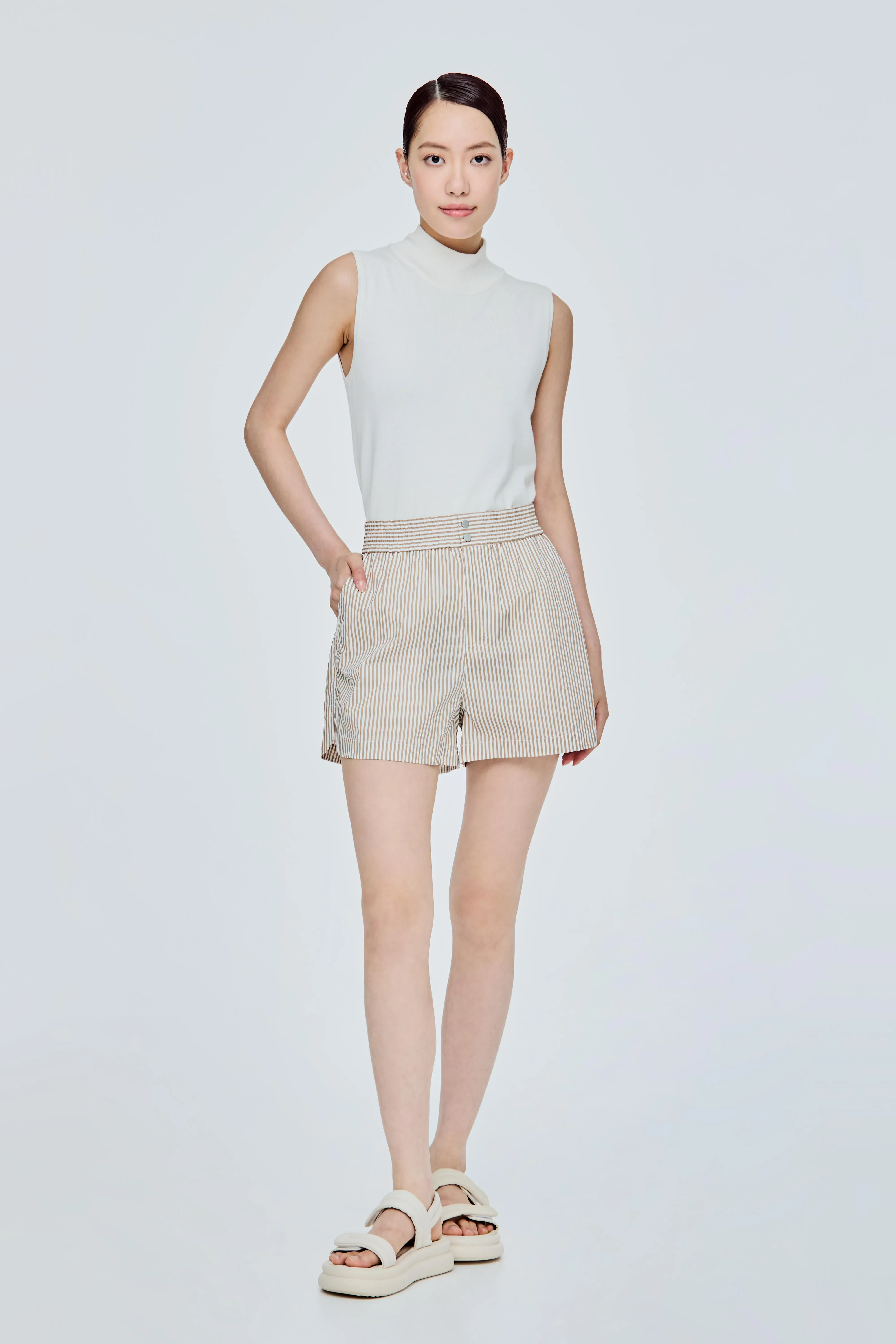 PRINTED SPORTY STRIPES SHORTS - KHAKI STRIPES