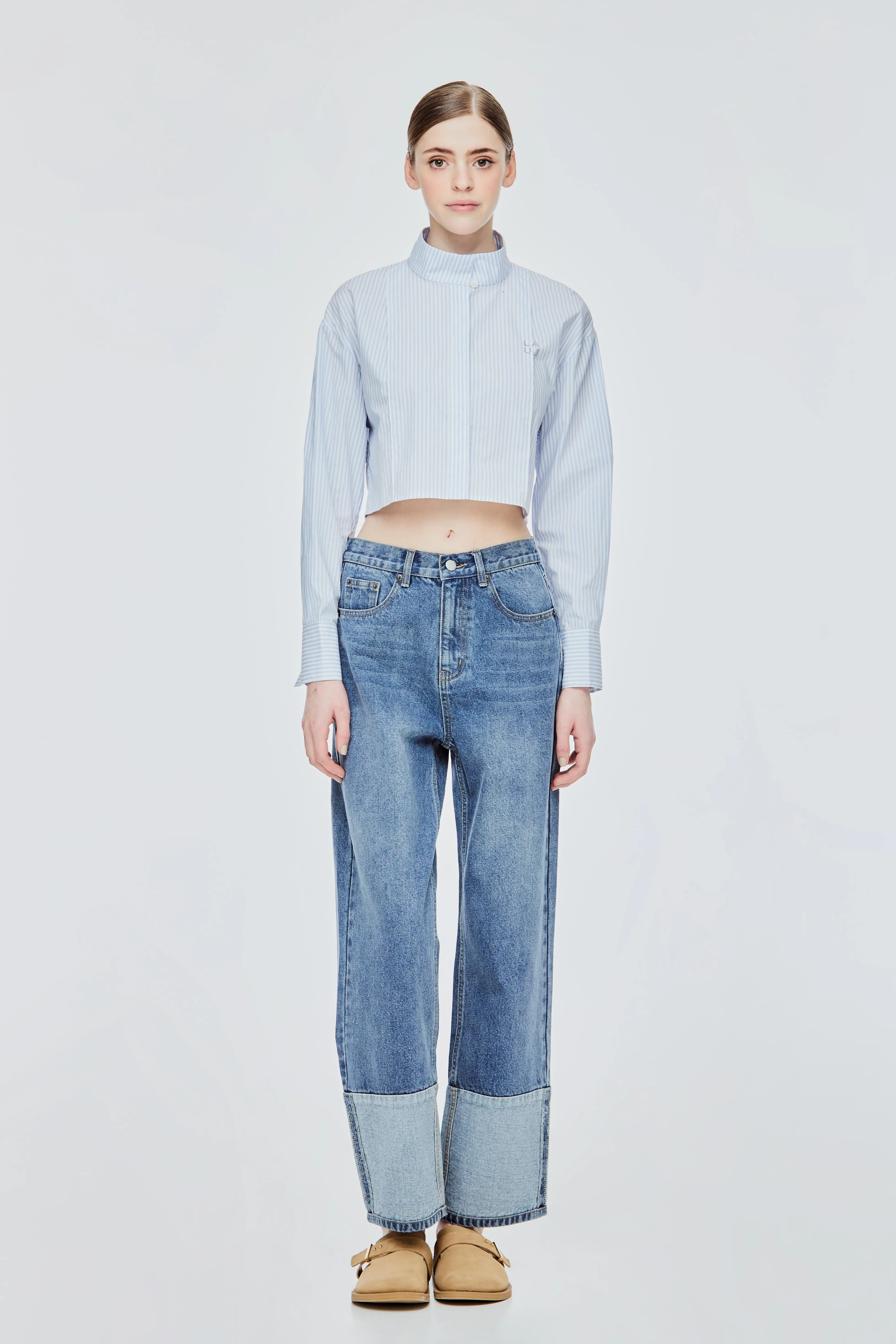 TWO TONED WIDE LEG JEANS - DENIM BLUE