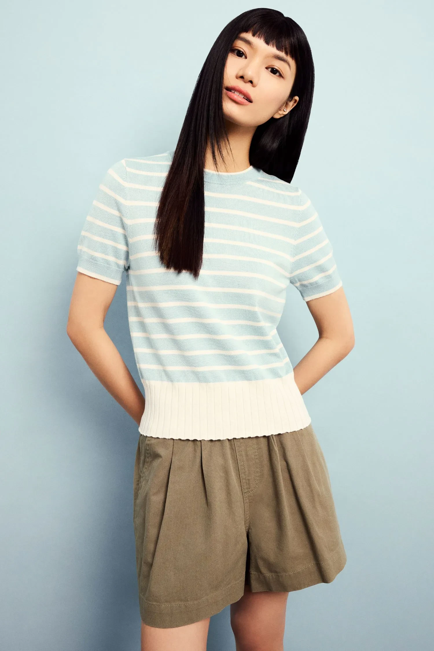 CROPPED KNIT TOP - AQUA BLUE
