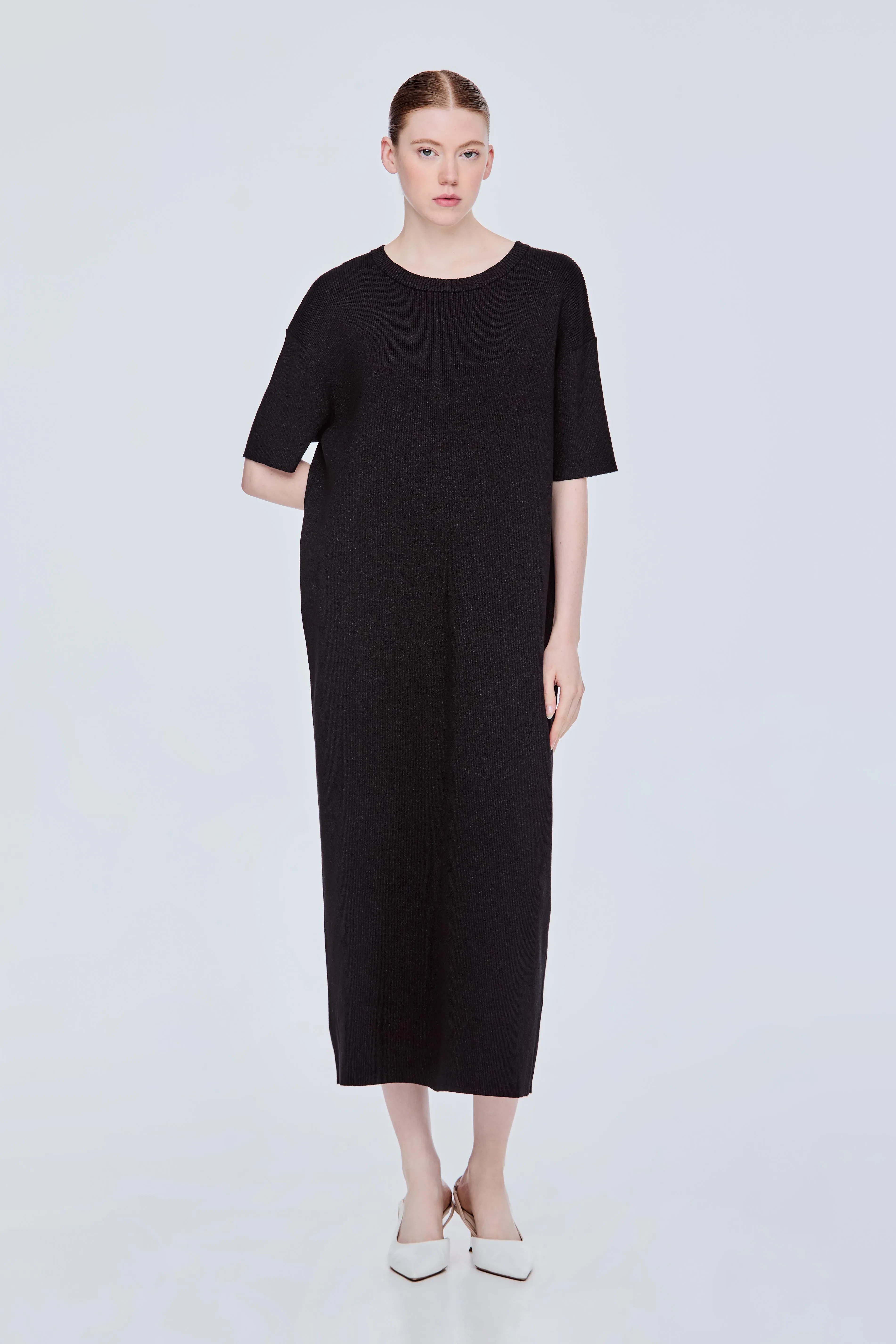 LUREX SHIFT KNIT DRESS - LUREX BLACK