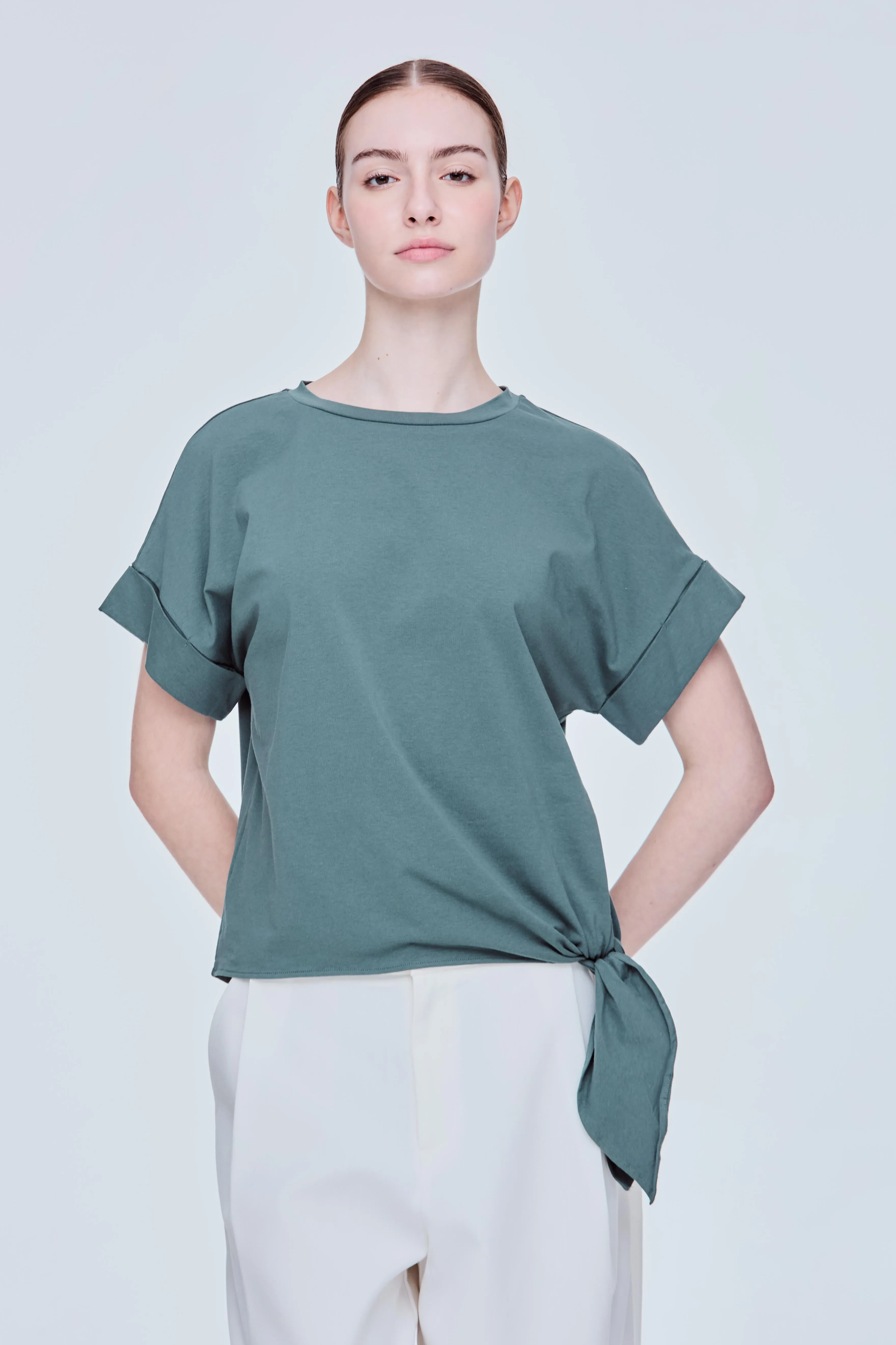 ASYMMETRICAL HEM BLOUSE - PINE