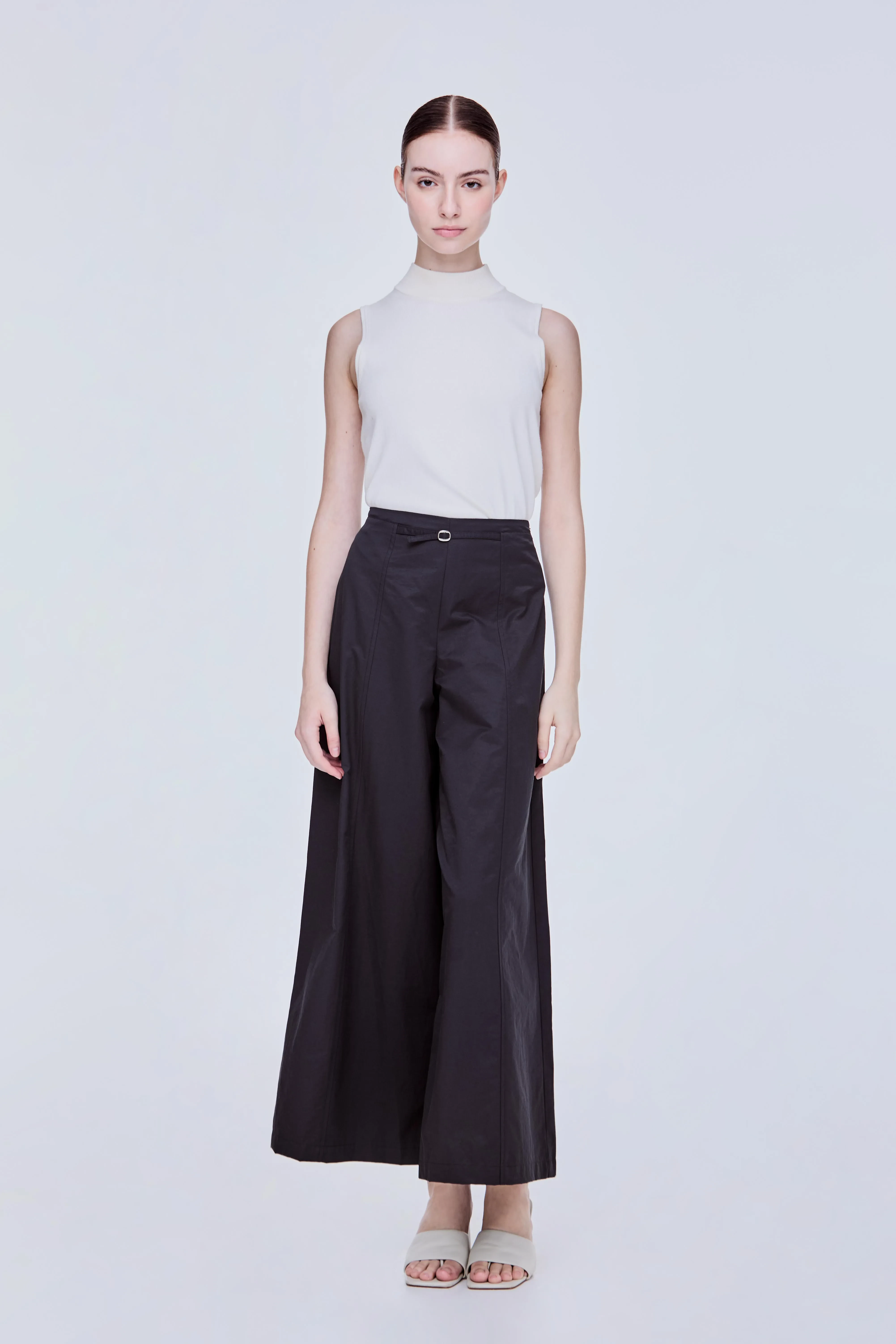 PANELLED WIDE LEG TROUSERS - BLACK