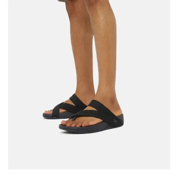 SLING WEAVE TOE-POST SANDALS - BLACK