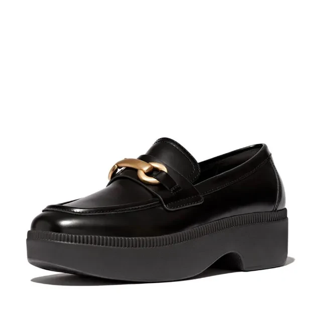 F-LUMA CHUNKY-SNAFFLE BOX-LEATHER DEMI-WEDGE LOAFERS