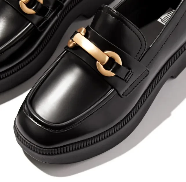 F-LUMA CHUNKY-SNAFFLE BOX-LEATHER DEMI-WEDGE LOAFERS