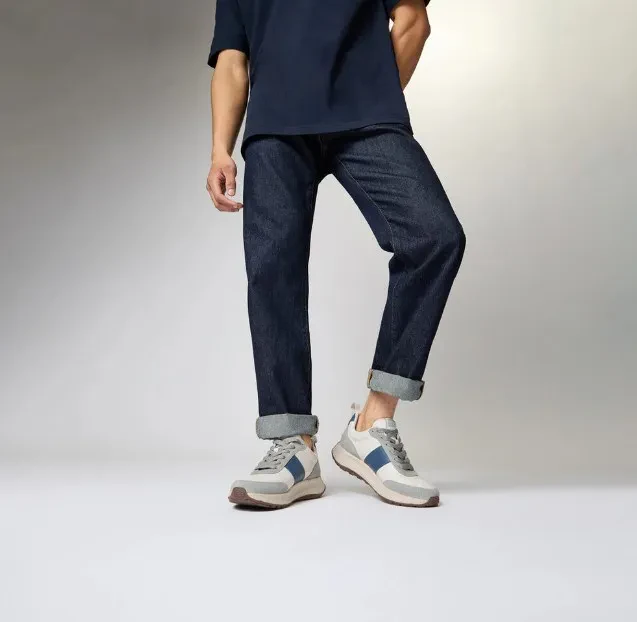 F-MODE FLOW MEN'S LEATHER/SUEDE SNEAKERS - PARIS BEIGE MIX