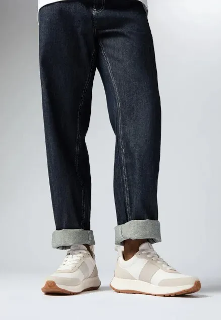 F-MODE FLOW MEN'S LEATHER/SUEDE SNEAKERS - URBAN WHITE/ARCTIC GREY