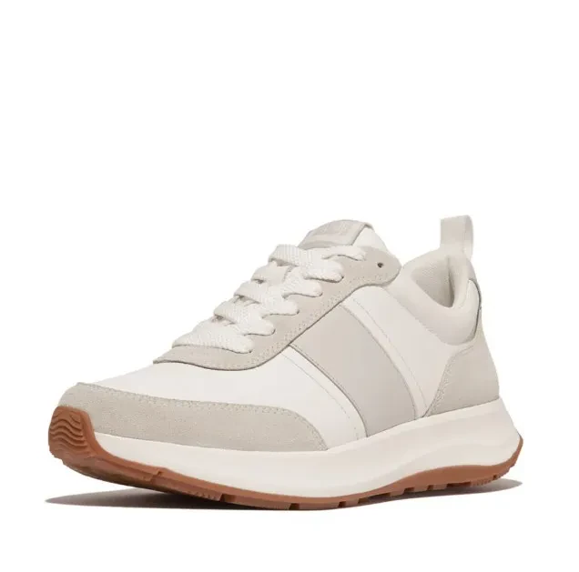 F-MODE FLOW MEN'S LEATHER/SUEDE SNEAKERS - URBAN WHITE/ARCTIC GREY