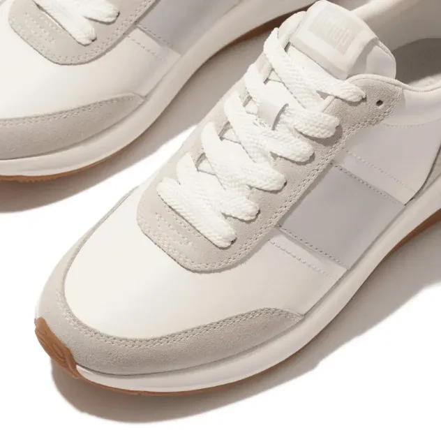 F-MODE FLOW MEN'S LEATHER/SUEDE SNEAKERS - URBAN WHITE/ARCTIC GREY