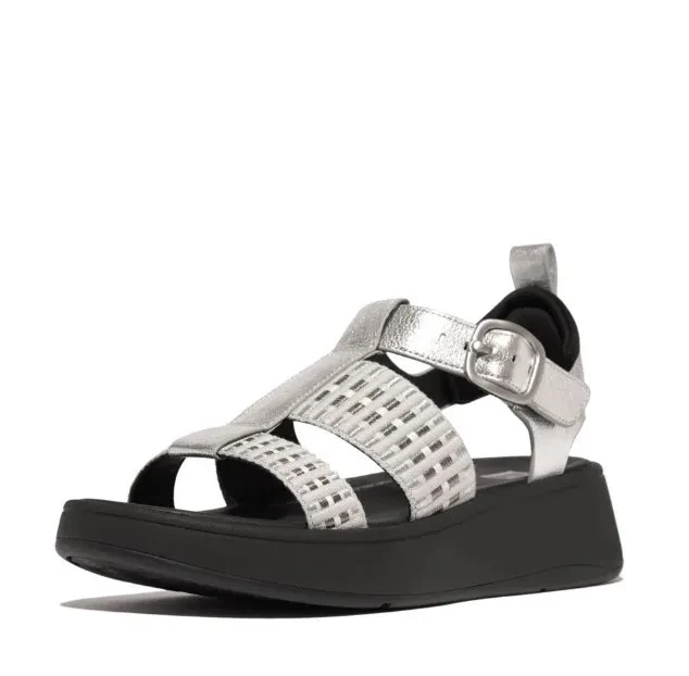 F-MODE LEATHER/WEBBING FLATFORM FISHERMAN SANDALS
