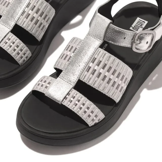 F-MODE LEATHER/WEBBING FLATFORM FISHERMAN SANDALS