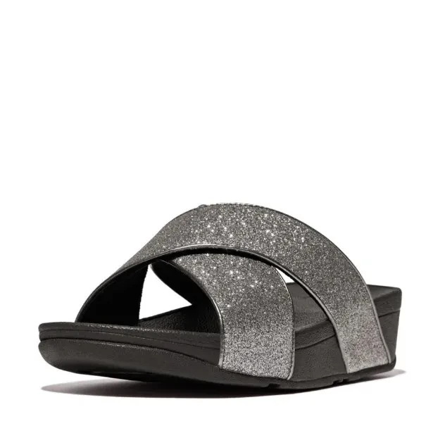 LULU GLITTERDUST CROSS   SLIDES - PEWTER