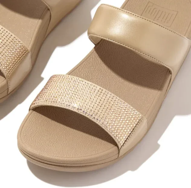 LULU CRYSTAL EMBELLISHED SLIDES - LATTE BEIGE