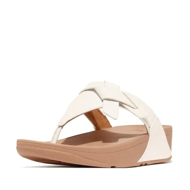 LULU FOLDED-KNOT LEATHER TOE-POST SANDALS - URBAN WHITE