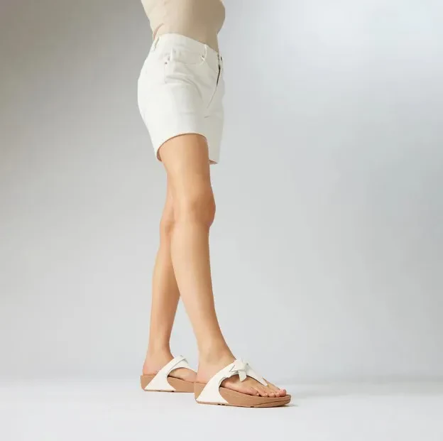 LULU FOLDED-KNOT LEATHER TOE-POST SANDALS - URBAN WHITE