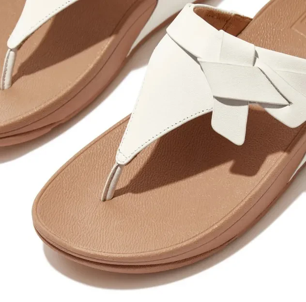 LULU FOLDED-KNOT LEATHER TOE-POST SANDALS - URBAN WHITE