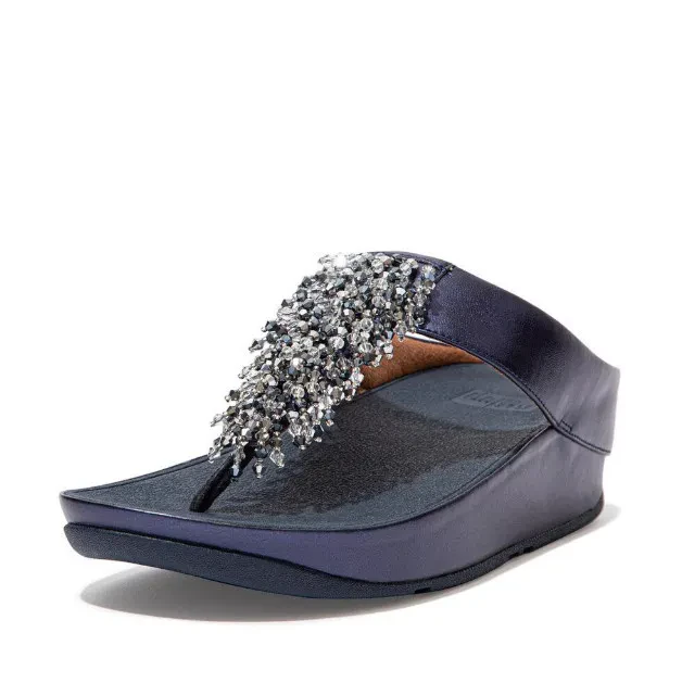 RUMBA BEADED PU METALLIC TOE-POST SANDALS - MIDNIGHT NAVY