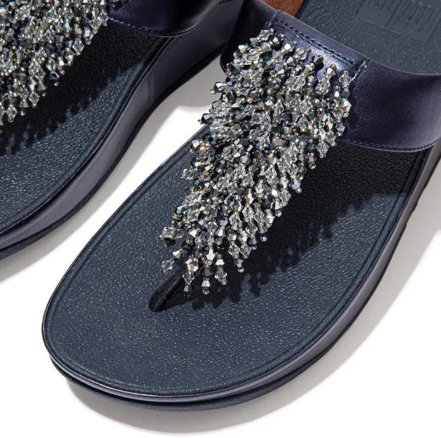 RUMBA BEADED PU METALLIC TOE-POST SANDALS - MIDNIGHT NAVY