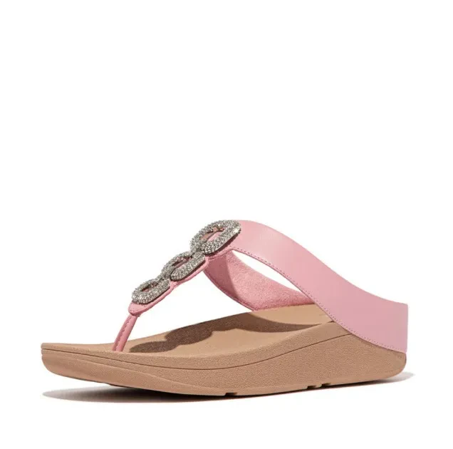 FINO CRYSTAL-CHAIN LEATHER TOE-POST SANDALS - SOFT BLUSH