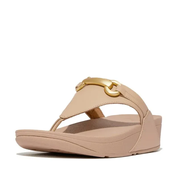 LULU CHUNKY-SNAFFLE LEATHER TOE-POST SANDALS - CLASSIC BEIGE