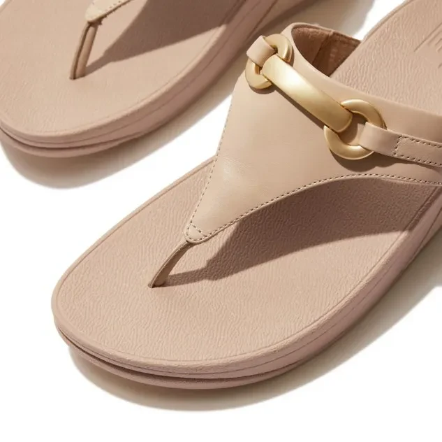 LULU CHUNKY-SNAFFLE LEATHER TOE-POST SANDALS - CLASSIC BEIGE