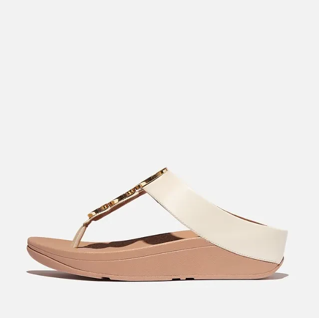 FINO RESIN-HOOP LEATHER TOE-POST SANDALS - PARIS BEIGE