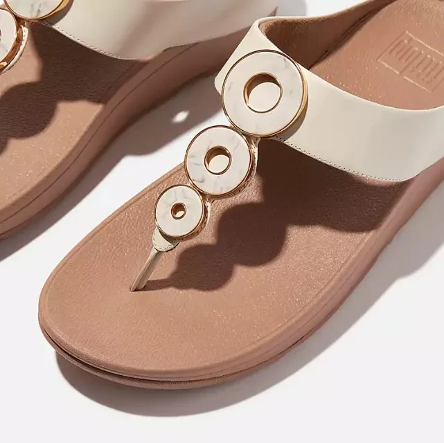 FINO RESIN-HOOP LEATHER TOE-POST SANDALS - PARIS BEIGE