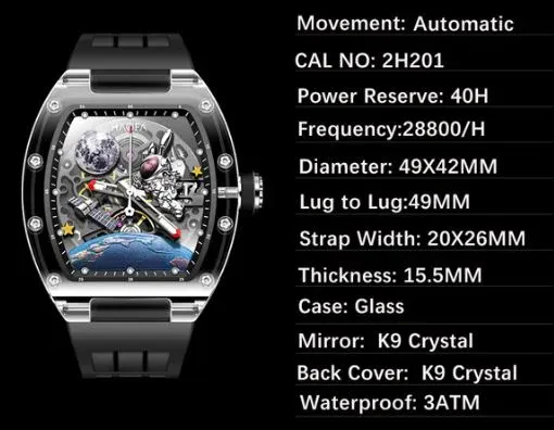 HAOFA CRYSTAL AUTOMATIC 3D SPACESHIP WATCH 2320