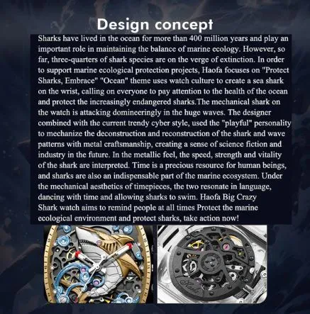 HAOFA 2322 3D CRAZY SHARK TRANSPARENT CRYSTAL SUPER LUMINOUS AUTOMATIC WINDING 40H WATCH
