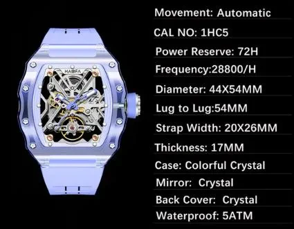 HAOFA COLORFUL CRYSTAL CASE AUTOMATIC WATCH 72H POWER MODEL 2203