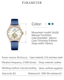 HAOFA WOMEN LADY TOURBILLON WATCHES LUXURY SAPPHIRE WRIST WATCH 1809