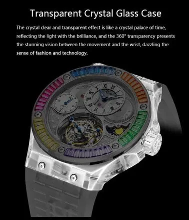 HAOFA CRYSTAL CASE SKELETON TOURBILLON GMT WATCH 2101