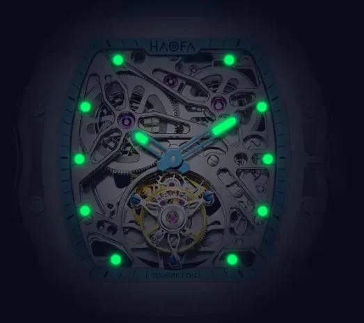HAOFA HIGH HARDNESS CRYSTAL CASE SKELETON AUTOMATIC TOURBILLON DOUBLE BARREL WATCH 2201