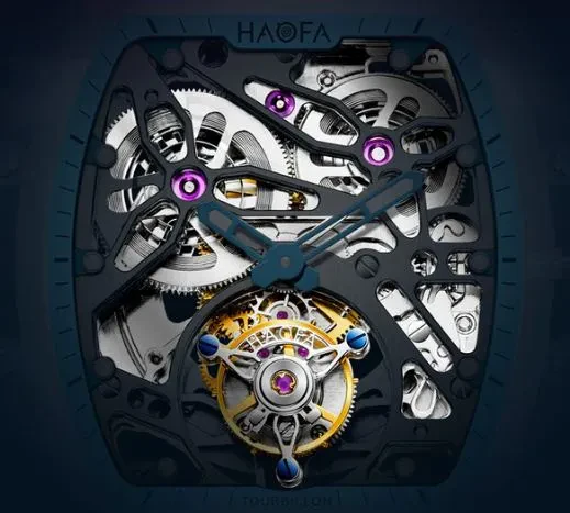HAOFA HIGH HARDNESS CRYSTAL CASE SKELETON AUTOMATIC TOURBILLON DOUBLE BARREL WATCH 2201