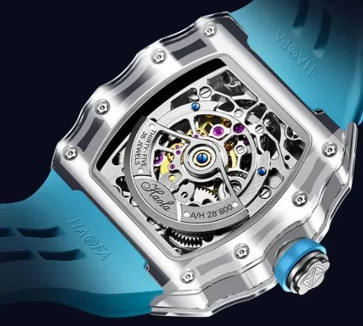 HAOFA HIGH HARDNESS CRYSTAL CASE SKELETON AUTOMATIC TOURBILLON DOUBLE BARREL WATCH 2201