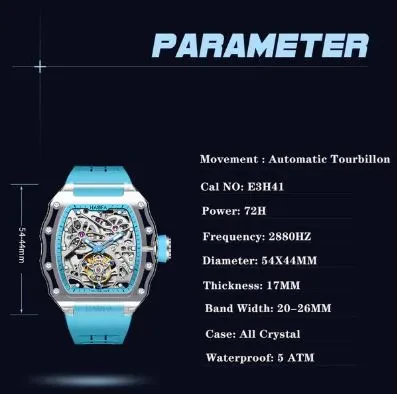 HAOFA HIGH HARDNESS CRYSTAL CASE SKELETON AUTOMATIC TOURBILLON DOUBLE BARREL WATCH 2201