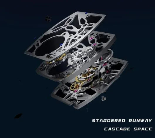 HAOFA K9 COLOR CRYSTAL CASE SKELETON AUTOMATIC TOURBILLON DOUBLE BARREL WATCH 2201-1