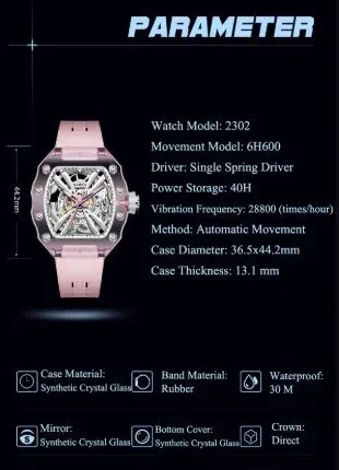 HAOFA LADY K9 COLOR CRYSTAL AUTOMATIC WATCH MODEL 2302