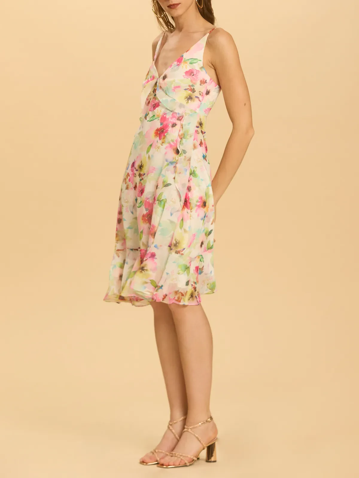 FLORAL PRINT CAMISOLE KNEE LENGTH DRESS