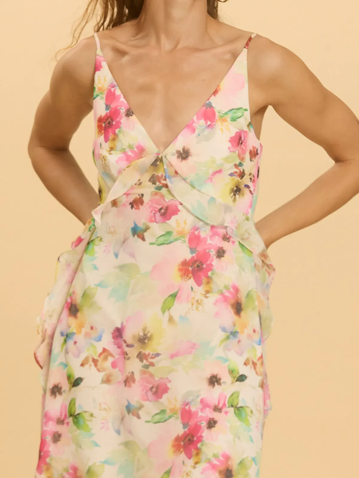 FLORAL PRINT CAMISOLE KNEE LENGTH DRESS