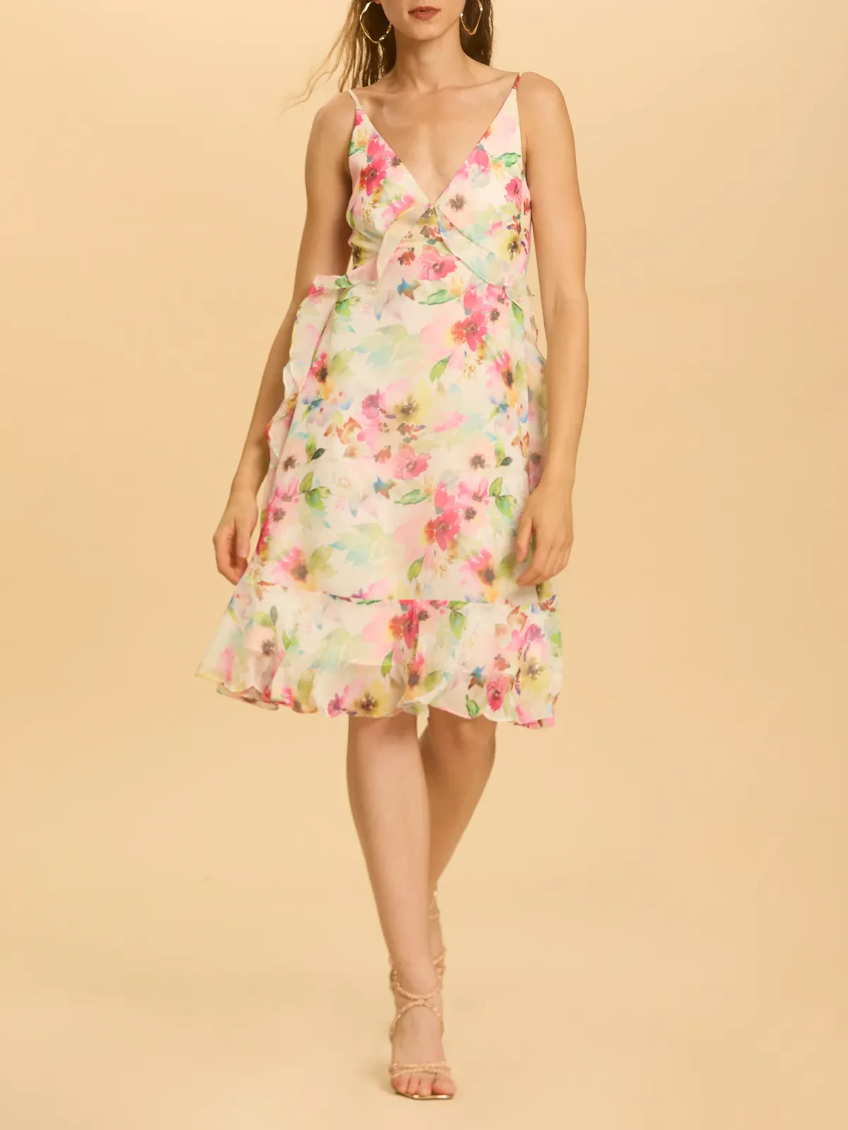 FLORAL PRINT CAMISOLE KNEE LENGTH DRESS