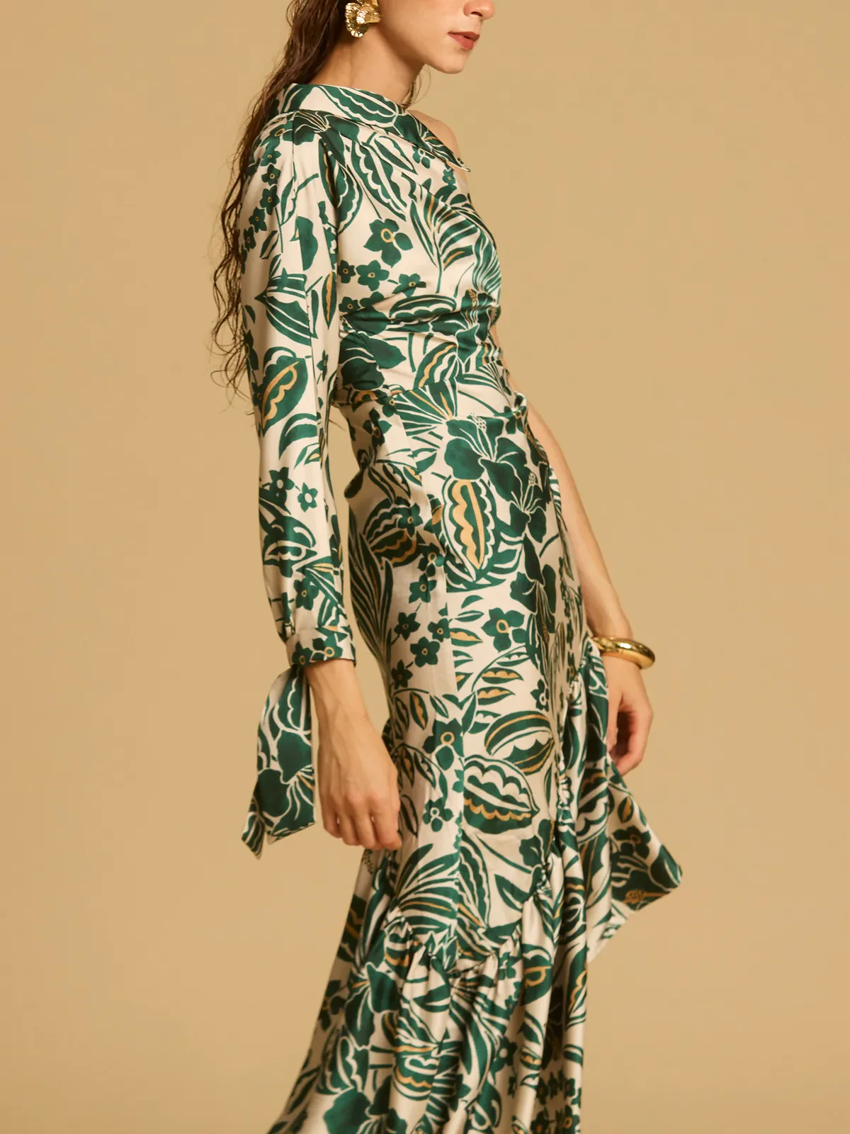 GRAPHIC FLORAL PRINT ONE SHOULDER ASYMMETRIC