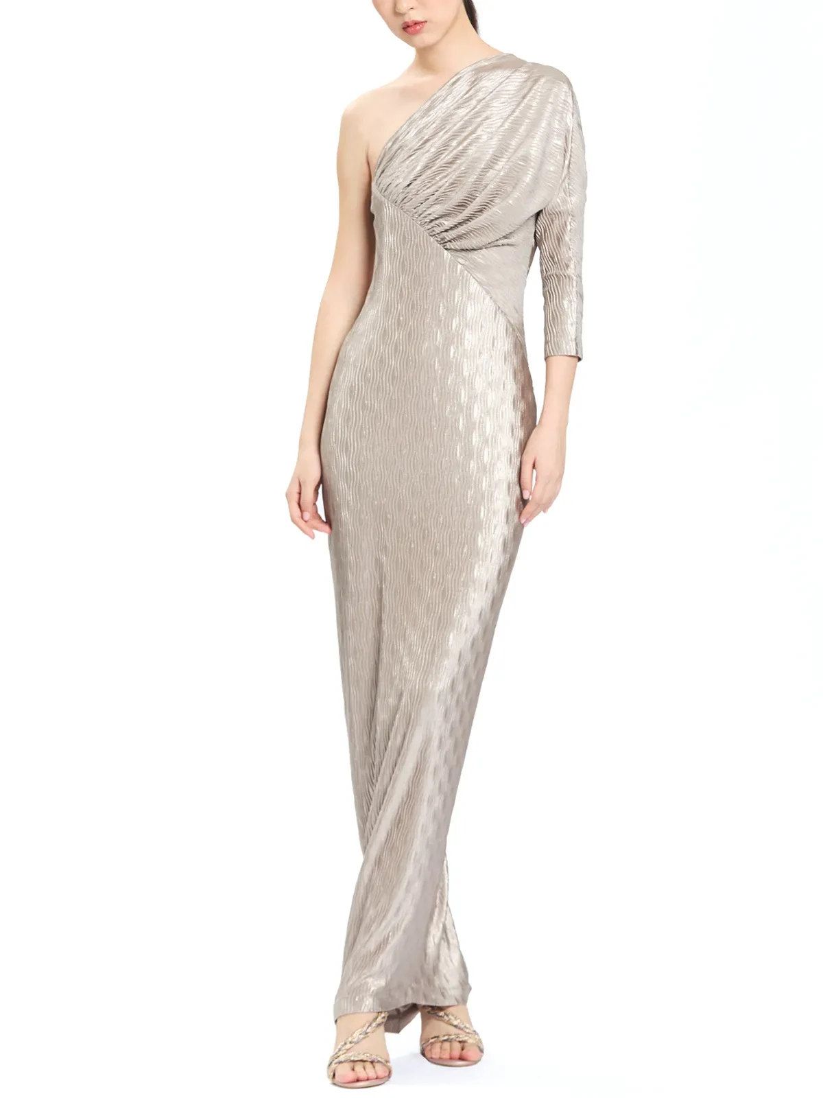 ONE SHOULDER RUCHED BODICE LONG DRESS