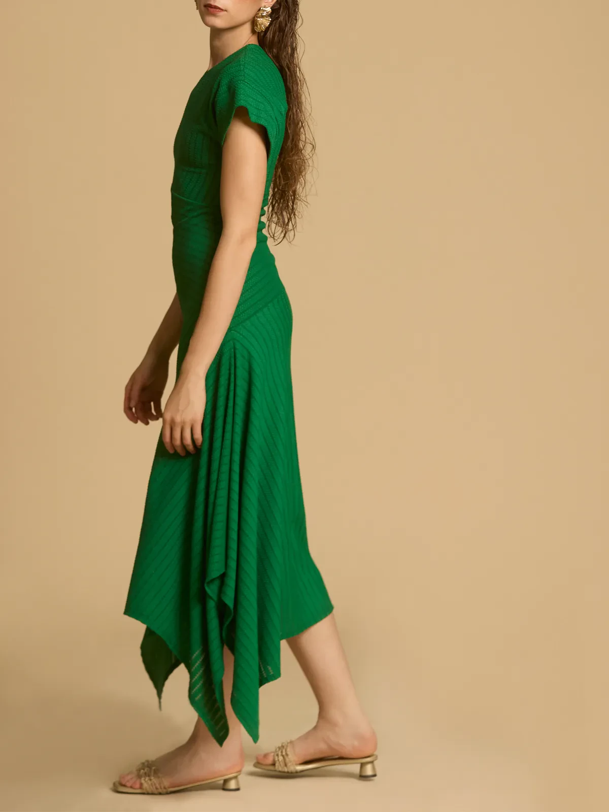ASYMMETRIC CAP SLEEVES LONG DRESS