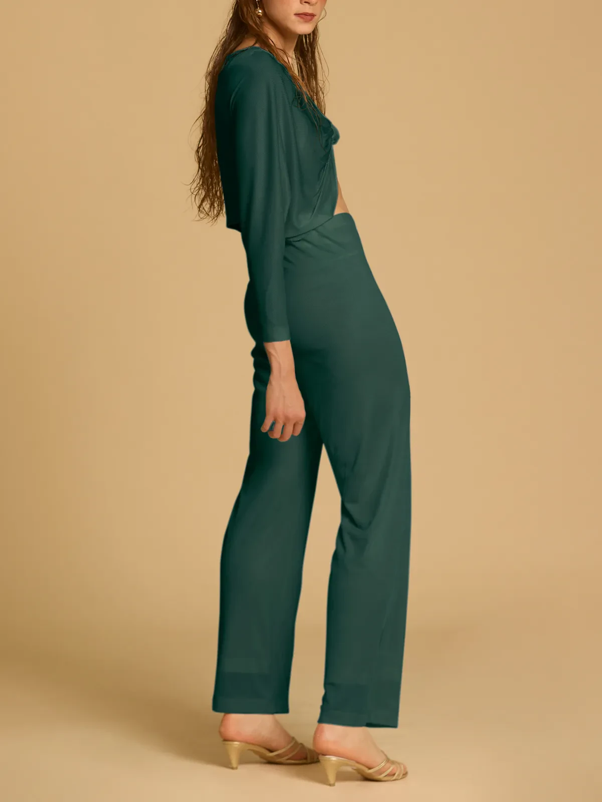 ELASTICATED STRAIGHT LEG PANTS IN SOFT RIBBED KNIT