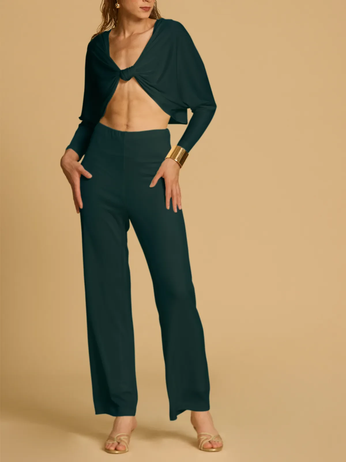 ELASTICATED STRAIGHT LEG PANTS IN SOFT RIBBED KNIT