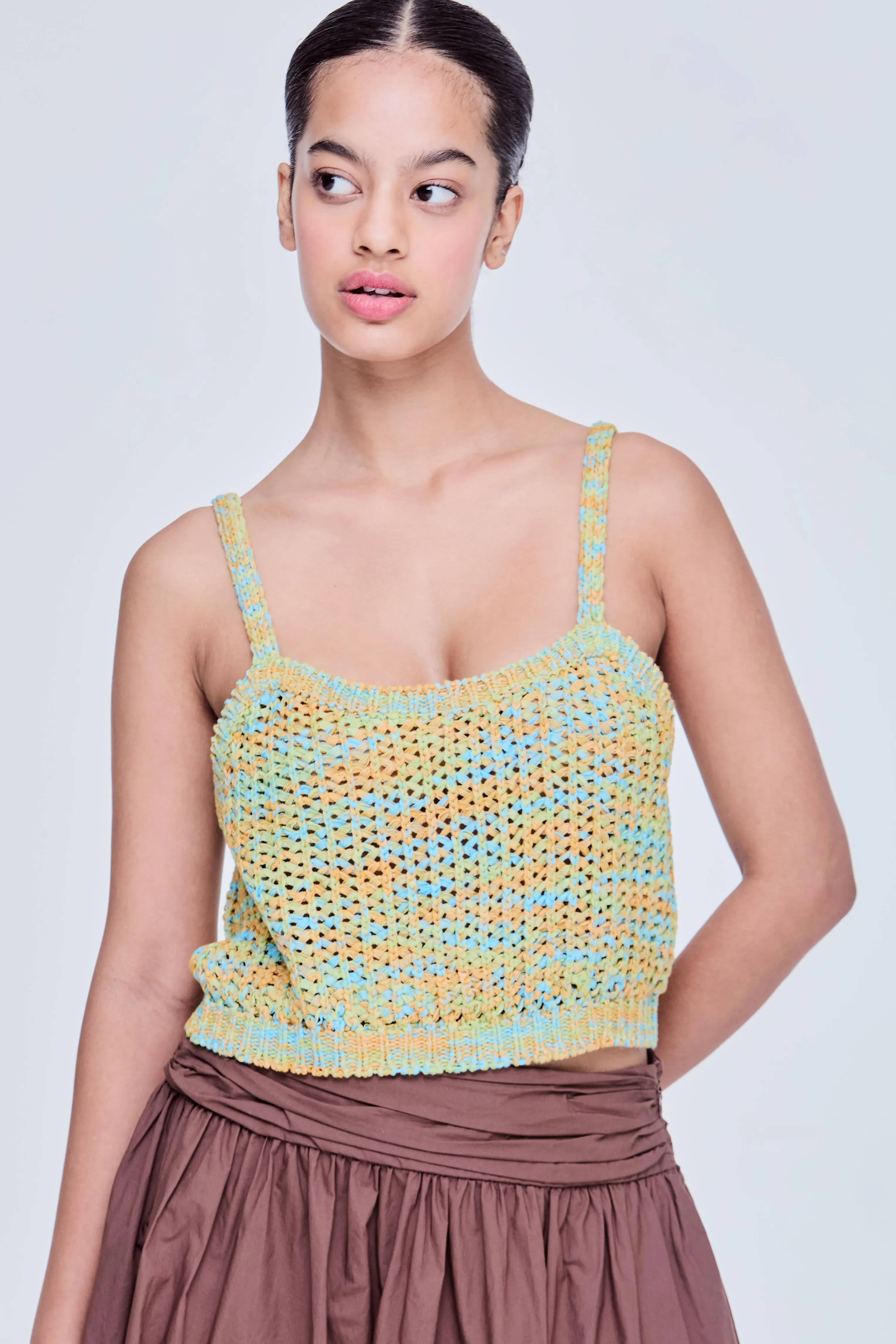 KNITTED CROPPED TOP - OLIVE