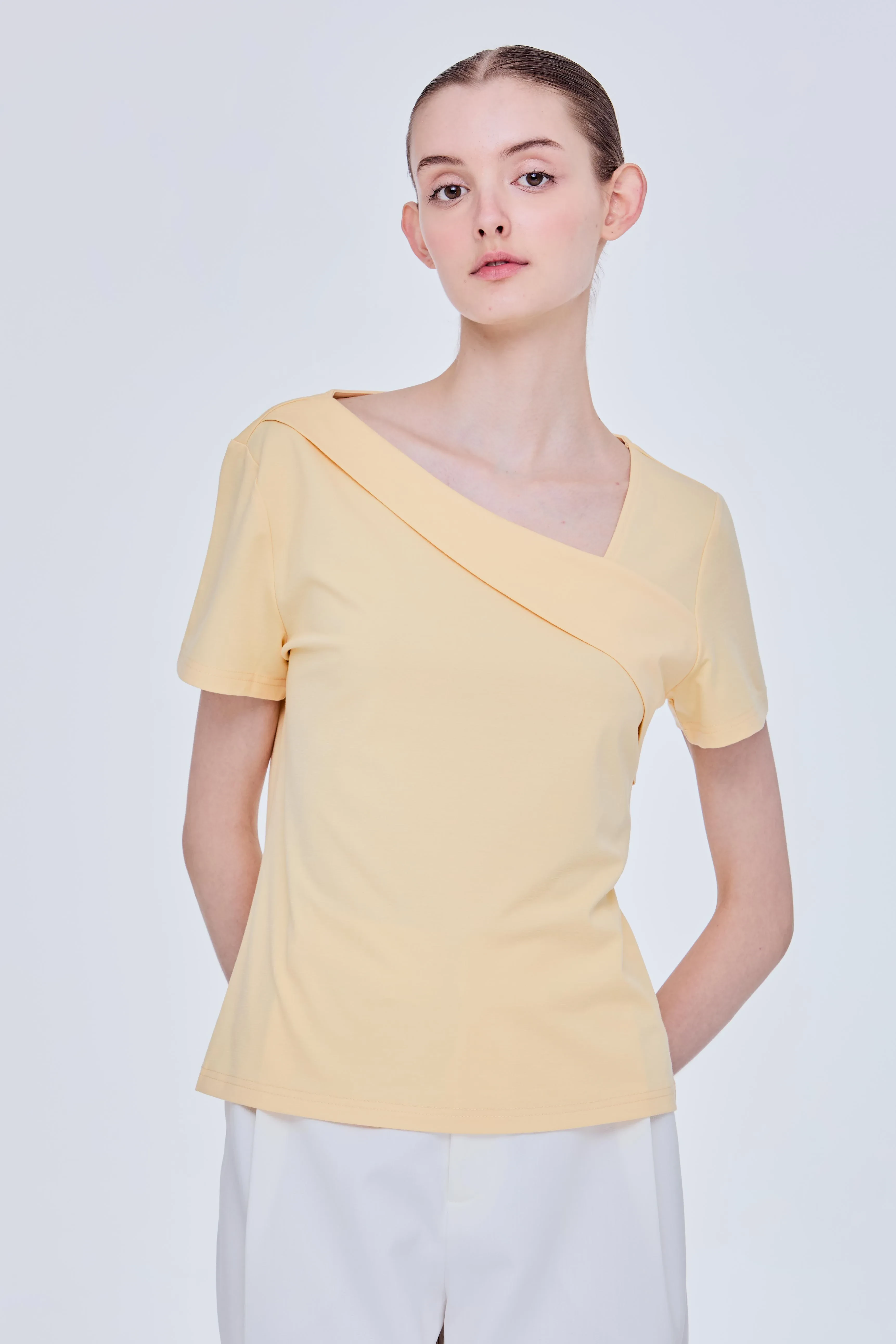 ASYMMETRICAL NECK BLOUSE - PALE YELLOW