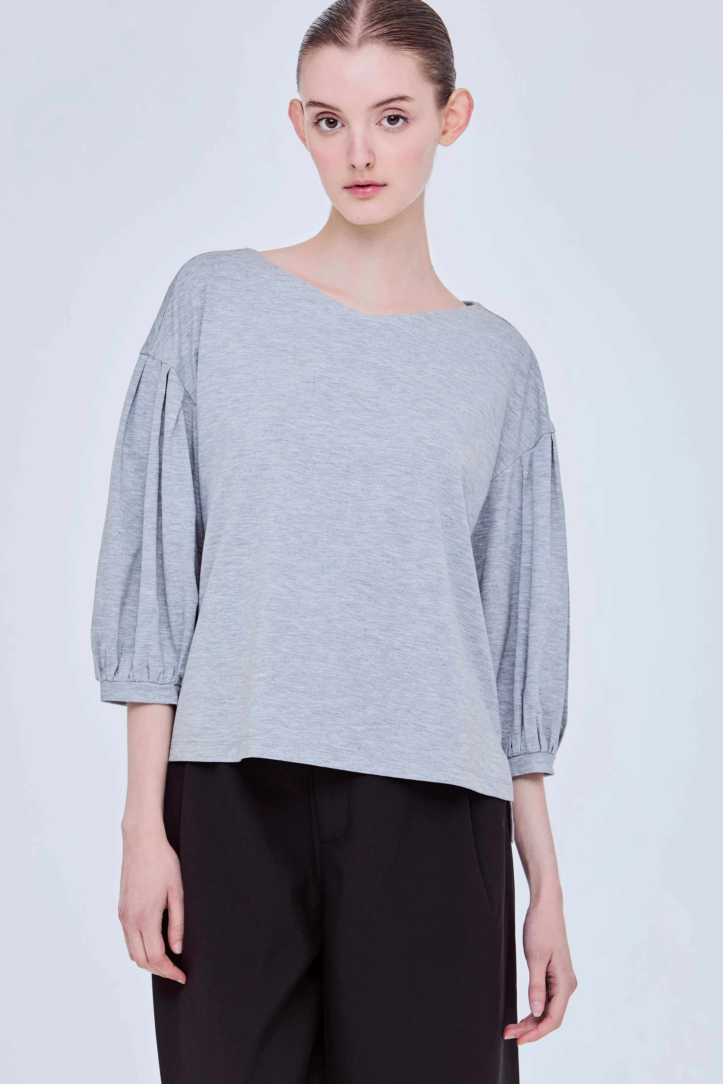 PUFFED SLEEVES TOP - HUE GREY