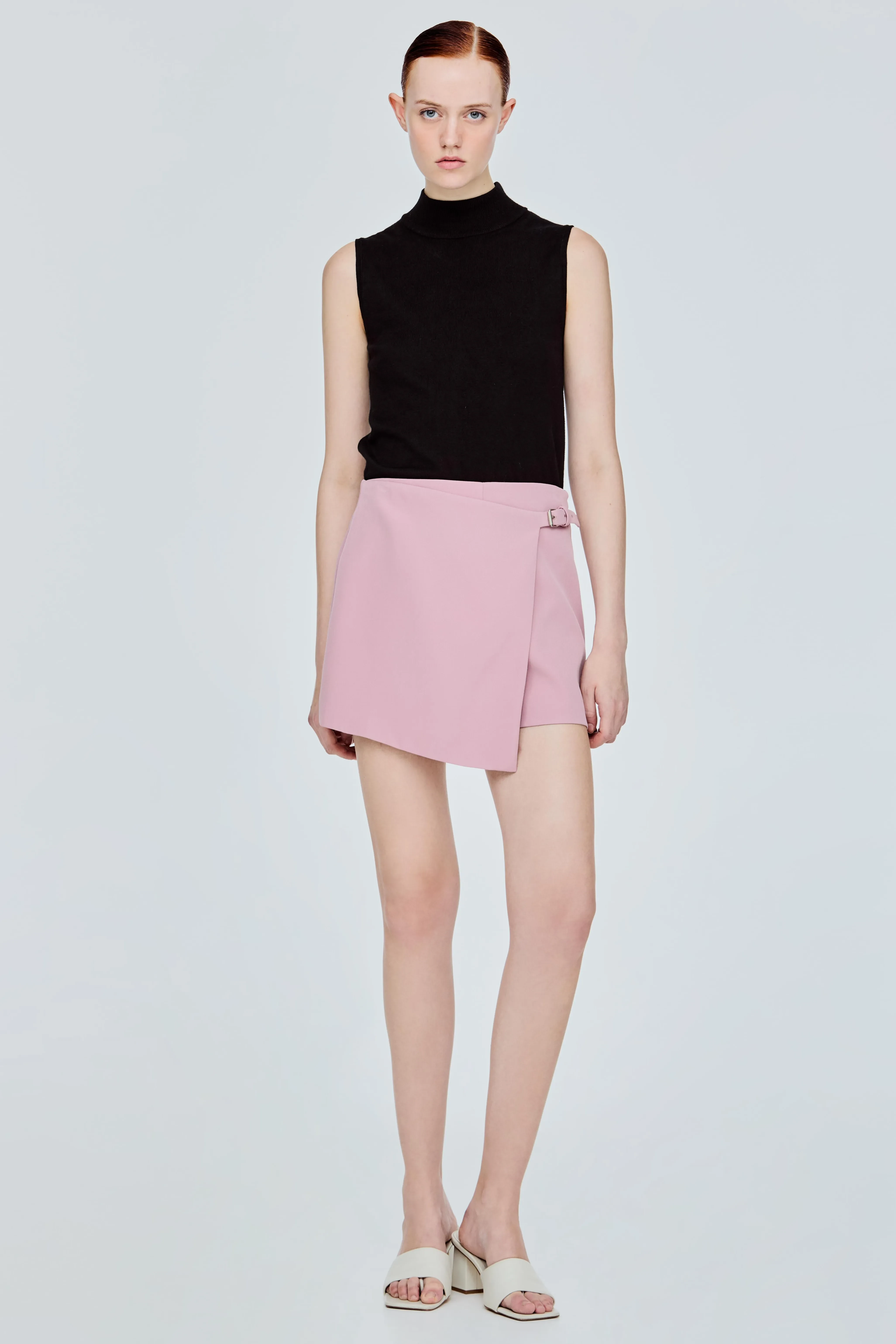 BELTED WRAP MINI SKORT - DUSK PINK